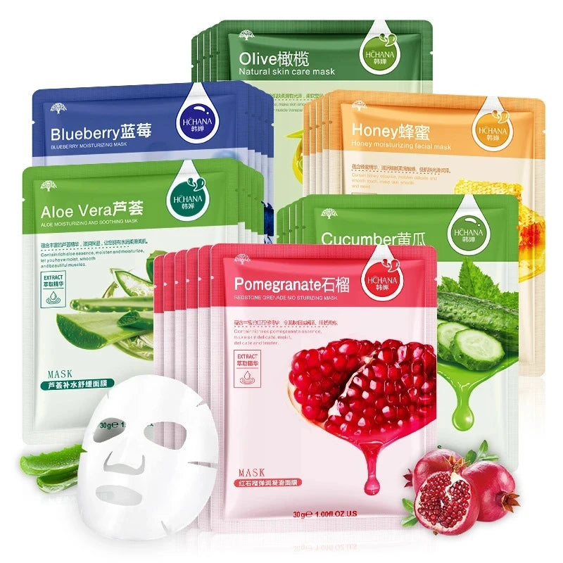 30pcs Natural Plant Facial Mask Moisturizing Oil Control Anti-Aging Fruit