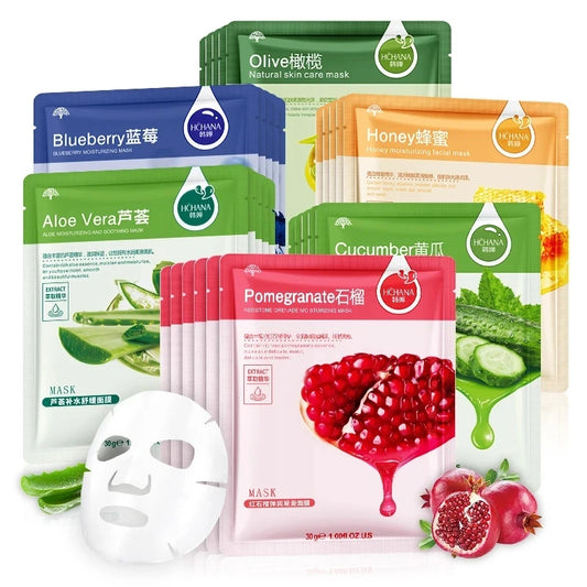 30pcs Natural Plant Facial Mask Moisturizing Oil Control Anti-Aging Fruit