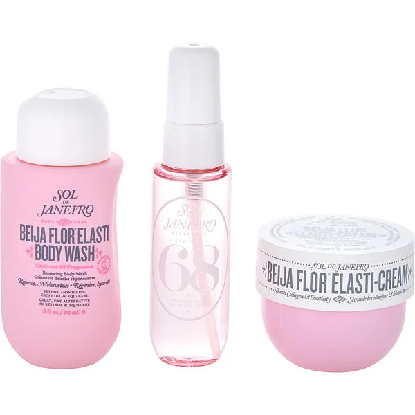Sol De Janeiro Beija Flor Jet Set: Elasti Cream 50 ml + Body Wash 90 ml + Brazilian Crush Cheirosa 68 Hair & Body Mist 30 ml --3 pcs